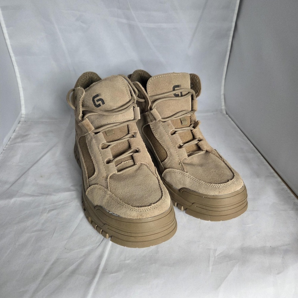 Guyisa Work Shoes Mens Size 9 270 Tan Suede Safety Hiking Steel Toe Boots
